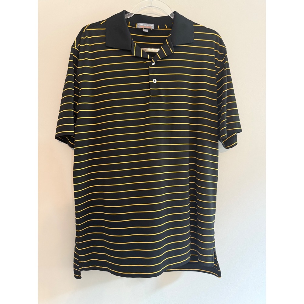 Peter Millar Summer Comfort Golf Polo Shirt Mens Medium Black Yellow‎ Striped